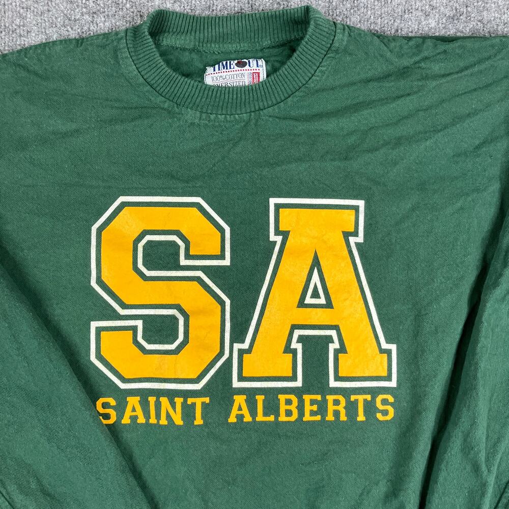 Timeout Sweatshirt Mens L Green SA Saint Alberts Oversized USA College Crewneck